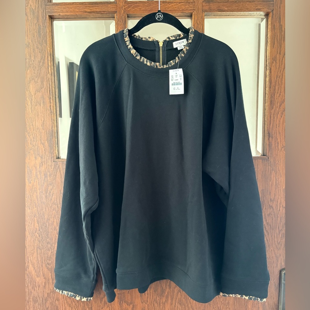J. Crew Black Sweatshirt with Leopard Trim NWT sz 3X